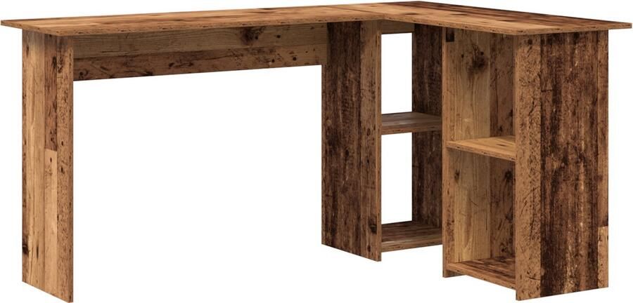 VidaXL Bureau met plank Oud hout 142 x 102 x 73 cm Bewerkt hout