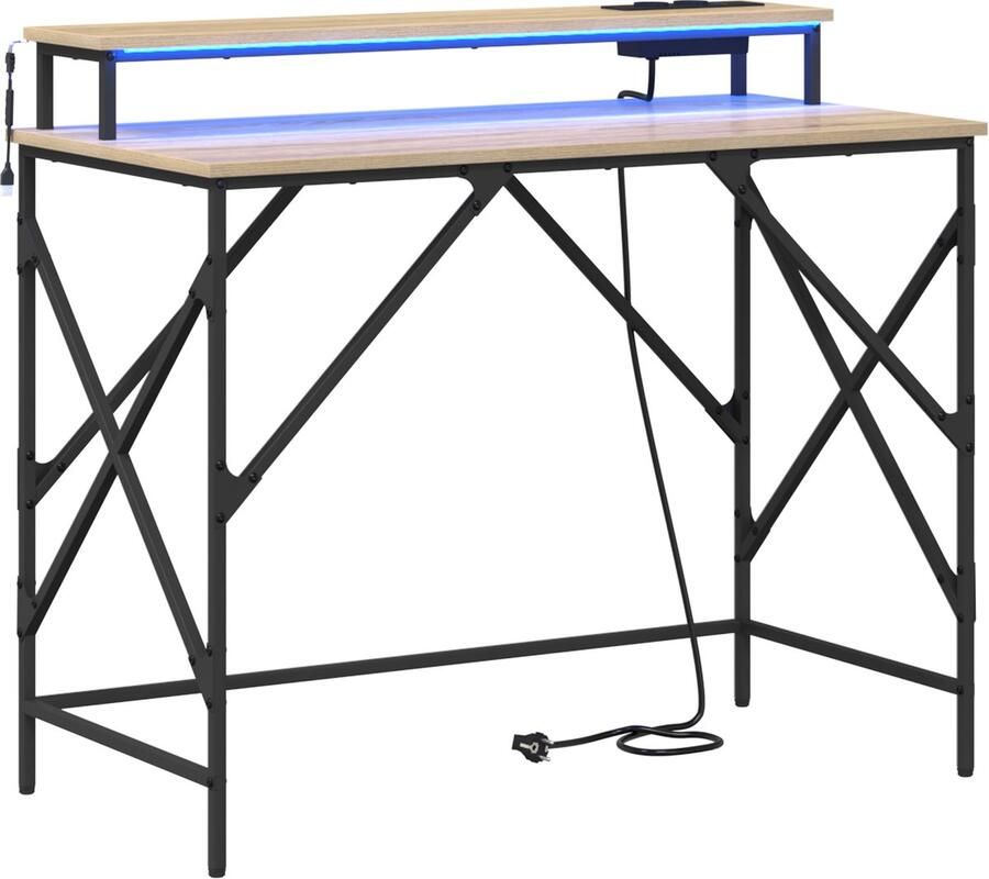 VidaXL Bureau met opslag Sonoma eiken 100 x 50 x 86.5 cm Bewerkt hout