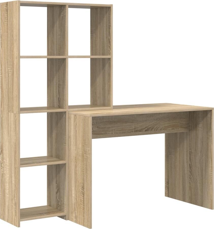 VidaXL Bureau met plank met opslag Sonoma eiken 138.5 x 55 x 143 cm Bewerkt hout