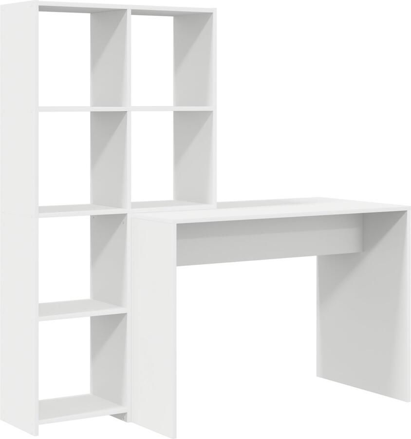 VidaXL Bureau met plank met opslag Wit 138.5 x 55 x 143 cm Bewerkt hout