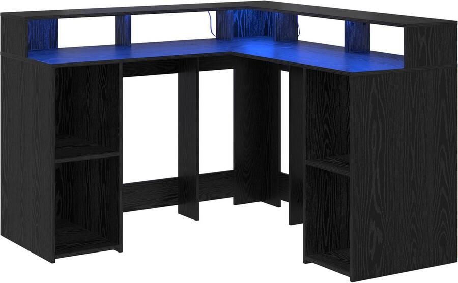 VidaXL Bureau met plank Zwart eiken 130 x 130 x 91 cm Bewerkt hout