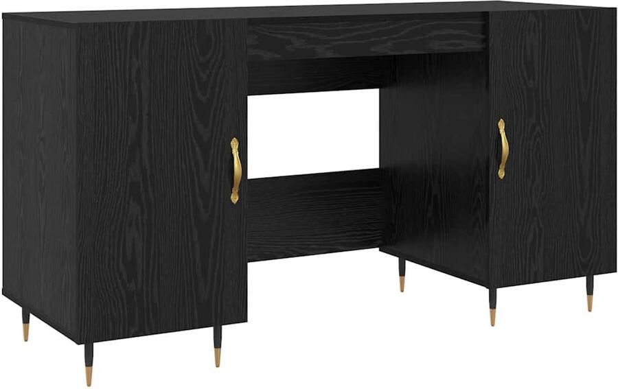 VidaXL Bureau met plank Zwart eiken 140 x 50 x 75 cm Bewerkt hout
