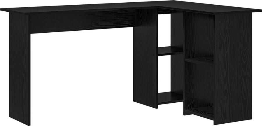 VidaXL Bureau met plank Zwart eiken 142 x 102 x 73 cm Bewerkt hout
