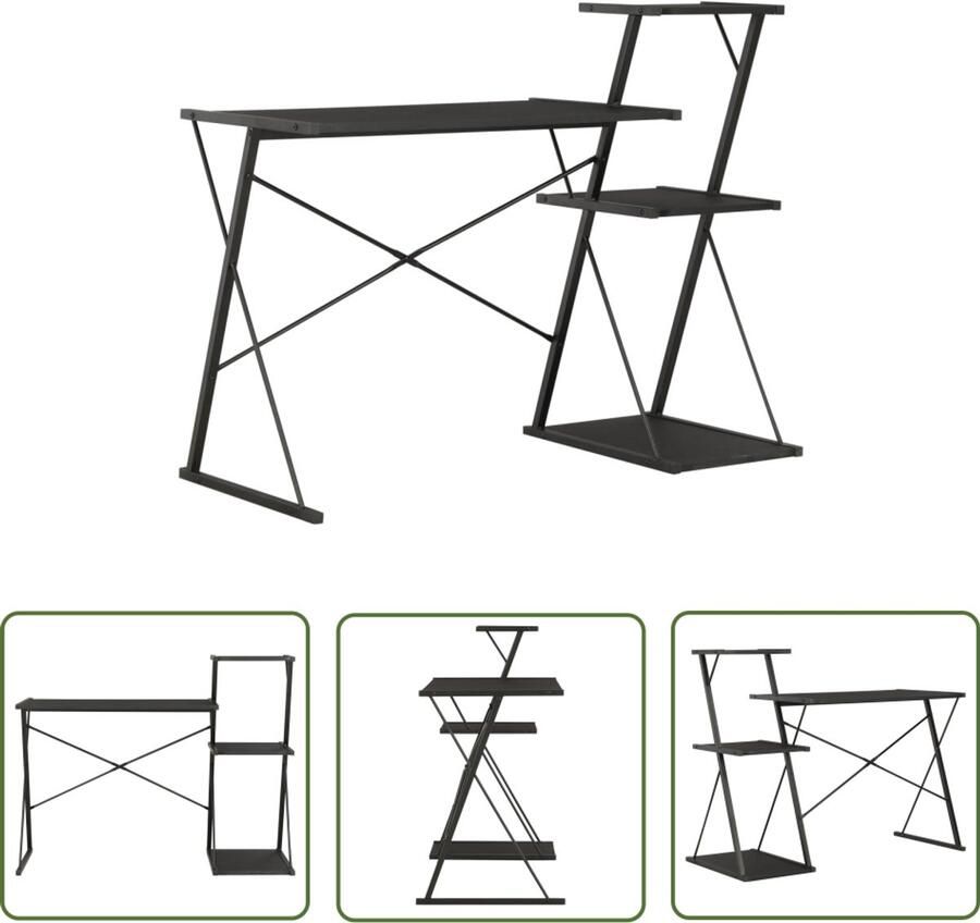 The Living Store Bureau Zwart 116x50x93 cm Met schappen X-vormige poten Kantoorbureau Bureau Met Lade Houten Bureau Modern Bureau Zwart Bureau - Foto 2