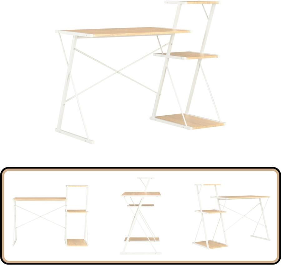 VidaXL Bureau met schap Wit en Eiken 116x50x93 cm Kantoorbureau Computerbureau Bureaus Met Lade Schrijfbureau Home Office Meubels