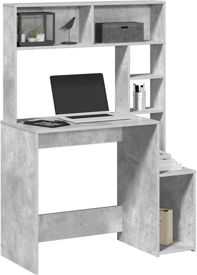 VidaXL Bureau met schappen 100x45x140 cm Betongrijs Bureau Bureaus Computerbureau Computertafel