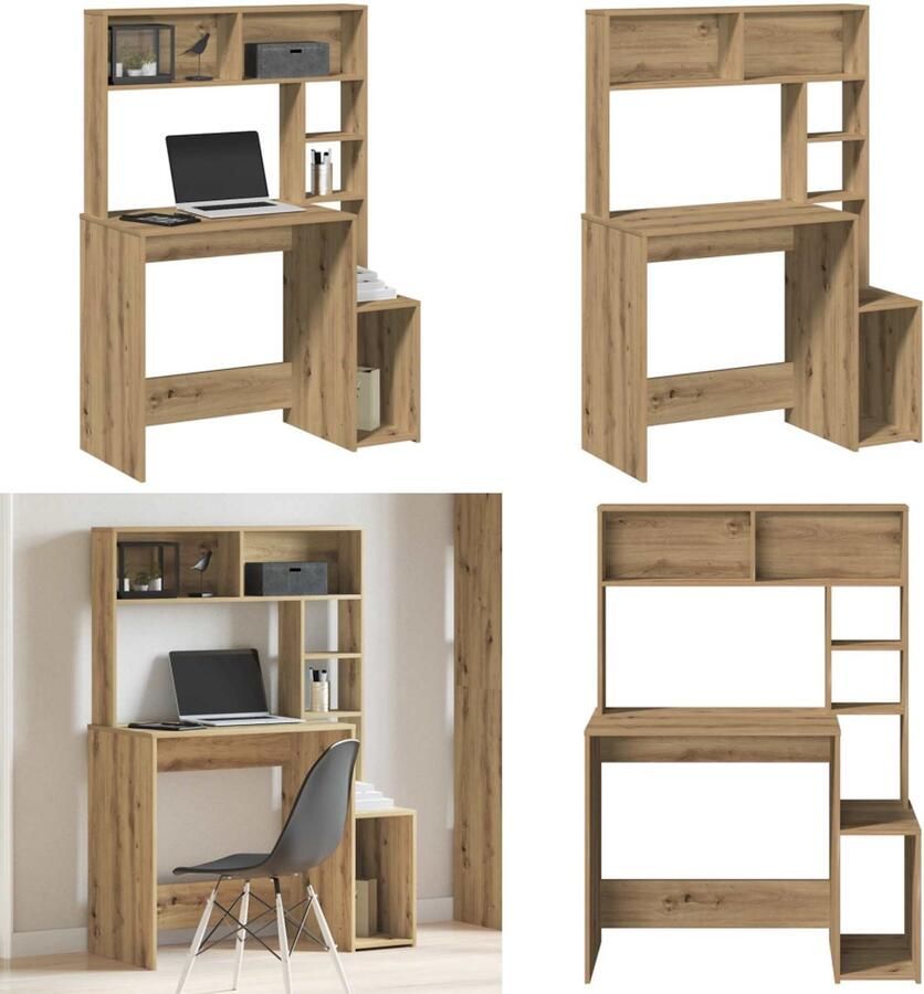 VidaXL Bureau met schappen 100x45x140 cm bewerkt hout artisanaal eiken Bureau Bureaus Computerbureau Computertafel