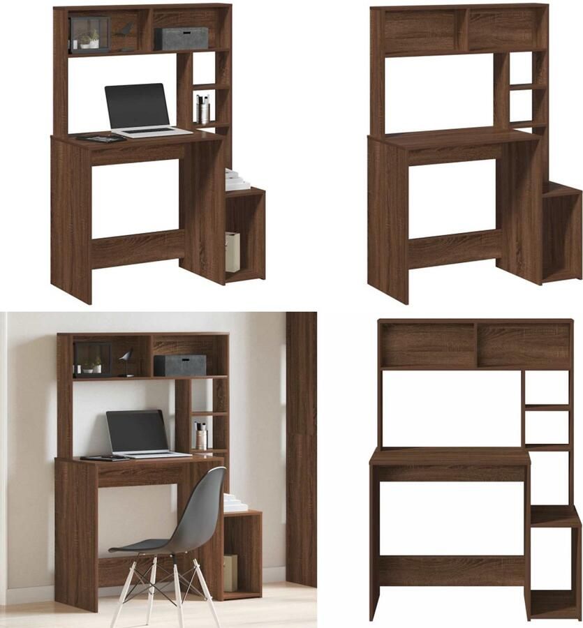 VidaXL Bureau met schappen 100x45x140 cm bewerkt hout bruineikenkleur Bureau Bureaus Computerbureau Computertafel