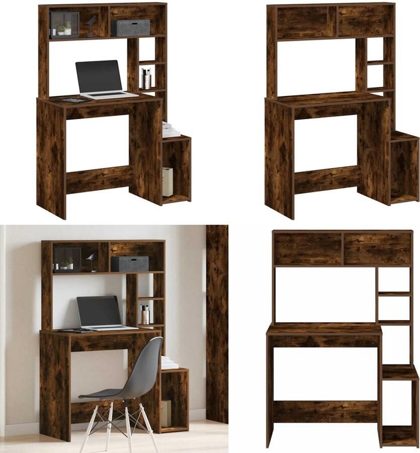 VidaXL Bureau met schappen 100x45x140 cm bewerkt hout gerookt eiken Bureau Bureaus Computerbureau Computertafel