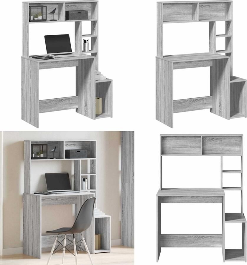 VidaXL Bureau met schappen 100x45x140 cm bewerkt hout grijs sonoma Bureau Bureaus Computerbureau Computertafel