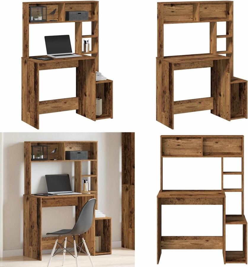 VidaXL Bureau met schappen 100x45x140 cm bewerkt hout oud houtkleurig Bureau Bureaus Computerbureau Computertafel