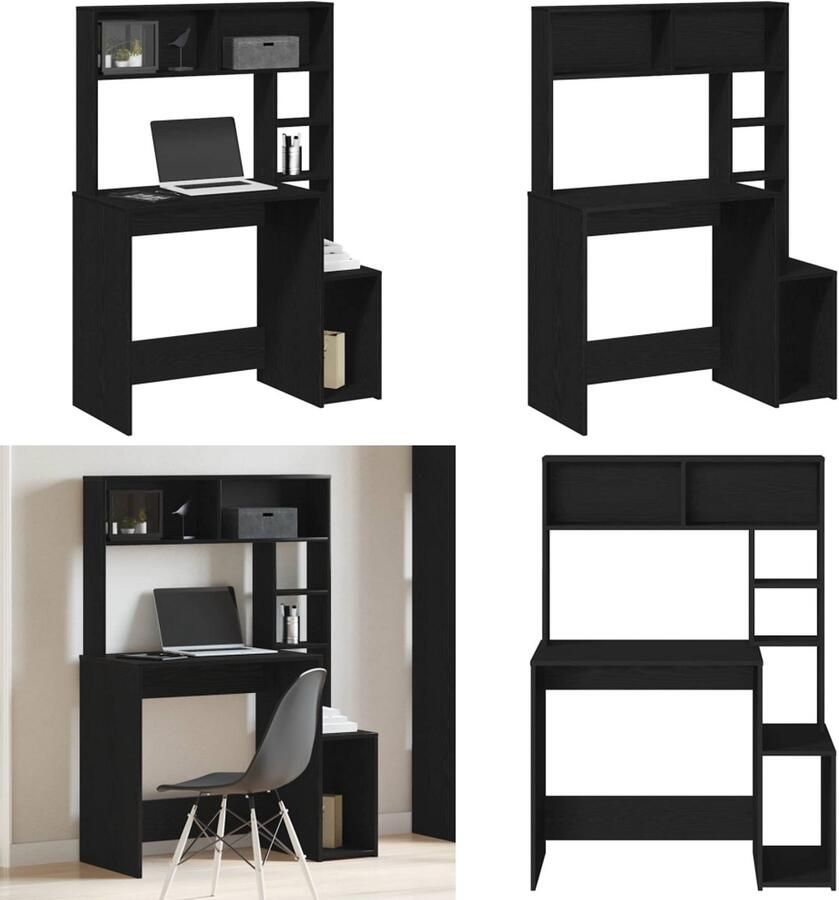 VidaXL Bureau met schappen 100x45x140 cm bewerkt hout zwart Bureau Bureaus Computerbureau Computertafel