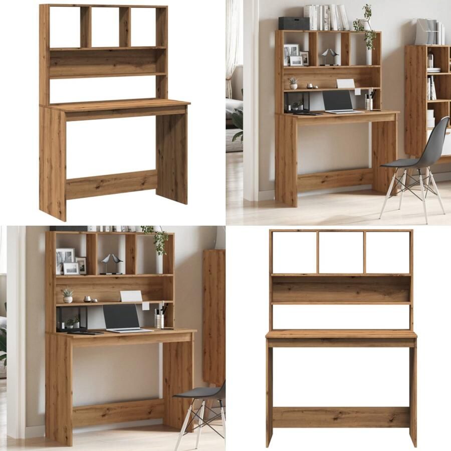 VidaXL Bureau met schappen 102x45x148 cm bewerkt hout artisanaal eiken Bureau Bureaus Computerbureau Computertafel