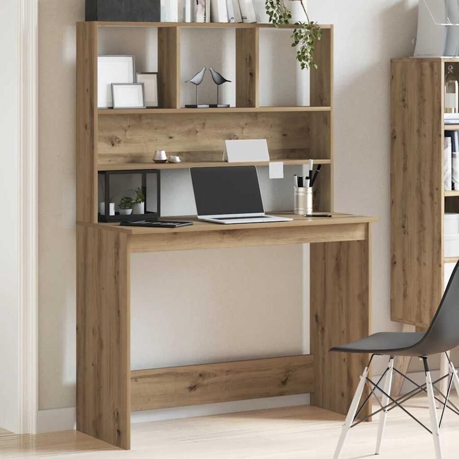 VidaXL Bureau met schappen 102x45x148 cm bewerkt hout artisanaal eiken