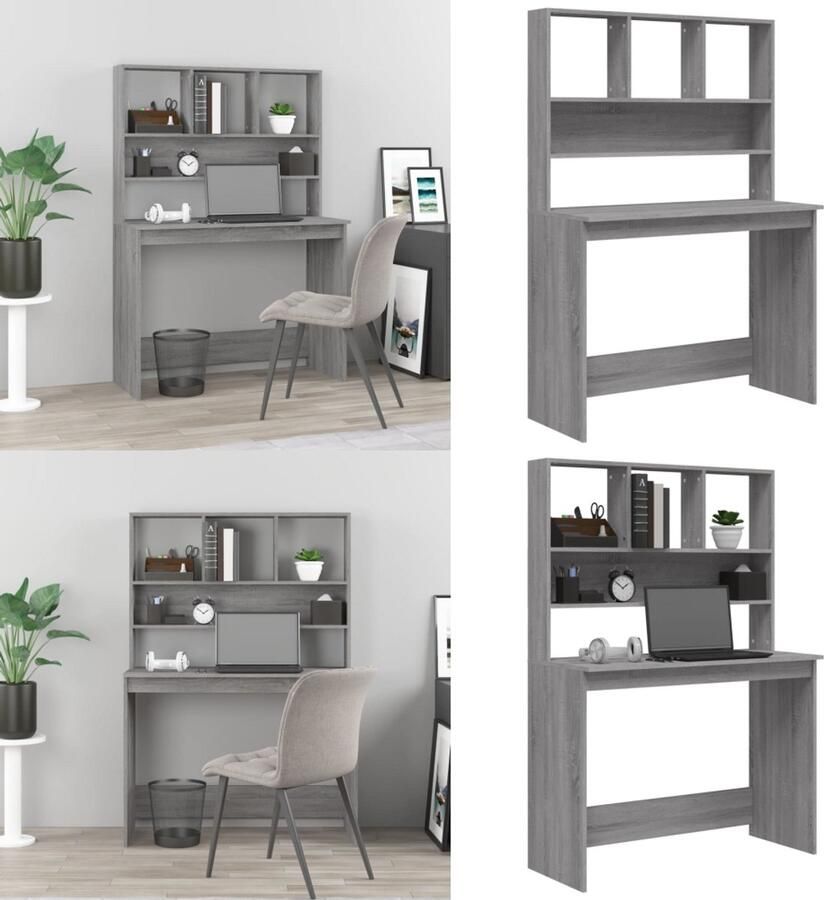 VidaXL Bureau met schappen 102x45x148 cm bewerkt hout grijs sonoma Bureau Bureaus Computerbureau Computertafel