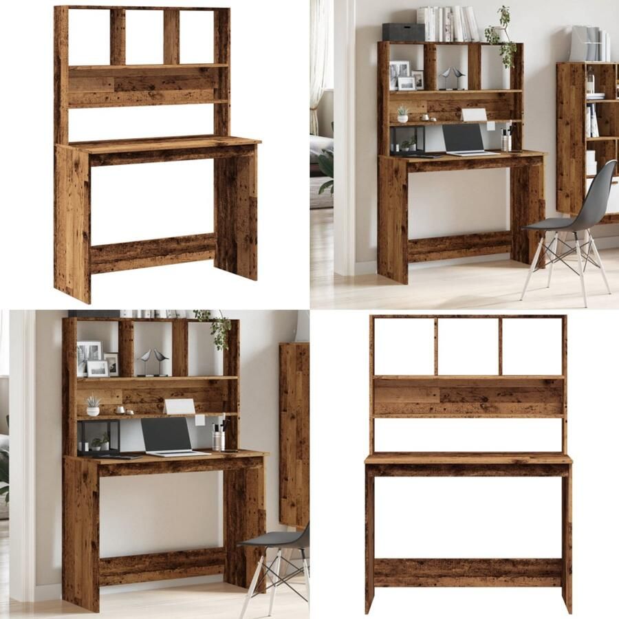 VidaXL Bureau met schappen 102x45x148 cm bewerkt hout oud houtkleurig Bureau Bureaus Computerbureau Computertafel