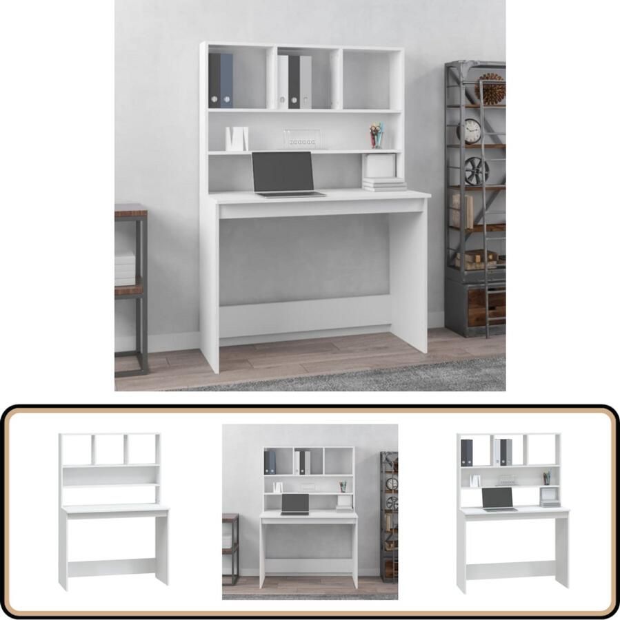 VidaXL Bureau met Schappen 102x45x148 cm Wit Kantoormeubilair Bureau Computerbureau Houten Bureau Wit Bureau Boekenkast Opslagoplossing Thuiswerkplek