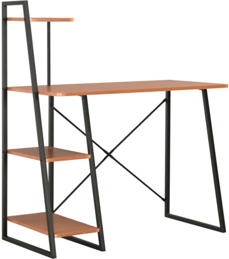 VidaXL -Bureau-met-schappen-102x50x117-cm-zwart-en-bruin