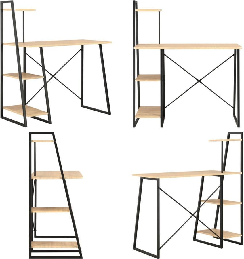 VidaXL Bureau met schappen 102x50x117 cm zwart en eikenkleurig Bureau Bureaus Bureau Met Schappen Bureaus Met Schappen
