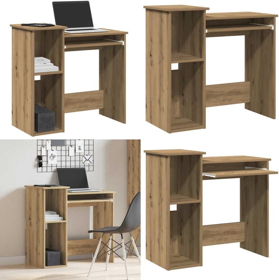 VidaXL Bureau met schappen 84x40x78 cm bewerkt hout artisanaal eiken Bureau Bureaus Computerbureau Computertafel