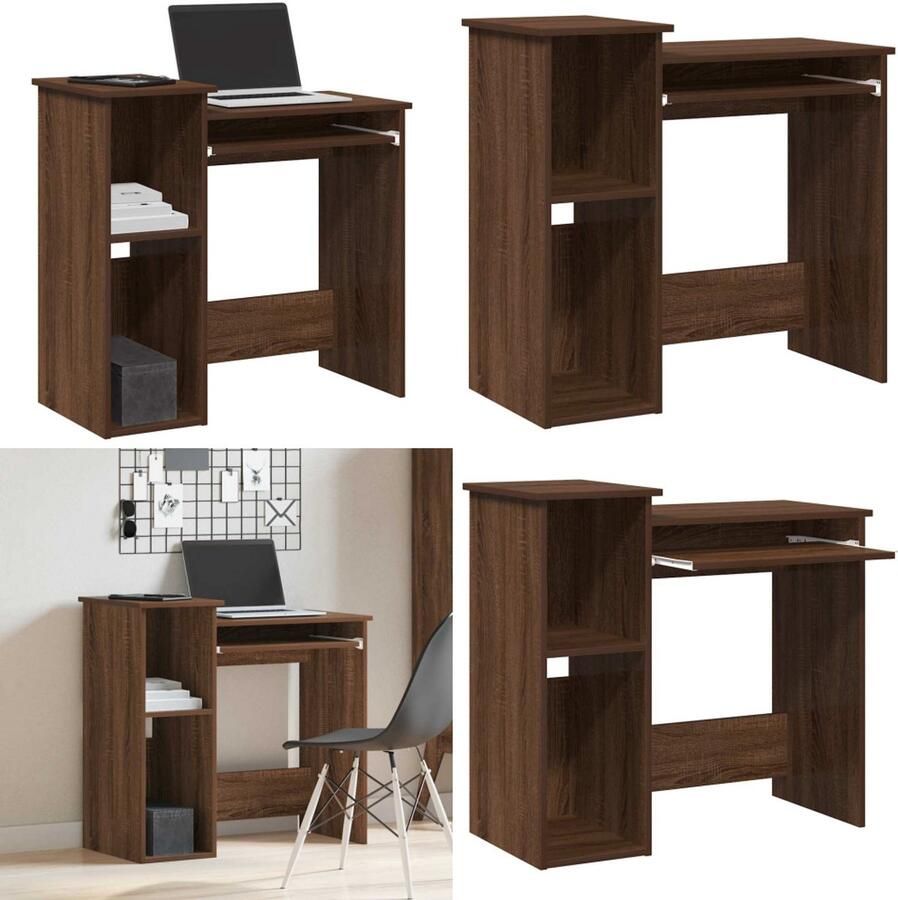 VidaXL Bureau met schappen 84x40x78 cm bewerkt hout bruineikenkleur Bureau Bureaus Computerbureau Computertafel