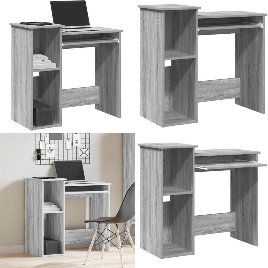 VidaXL Bureau met schappen 84x40x78 cm bewerkt hout grijs sonoma Bureau Bureaus Computerbureau Computertafel