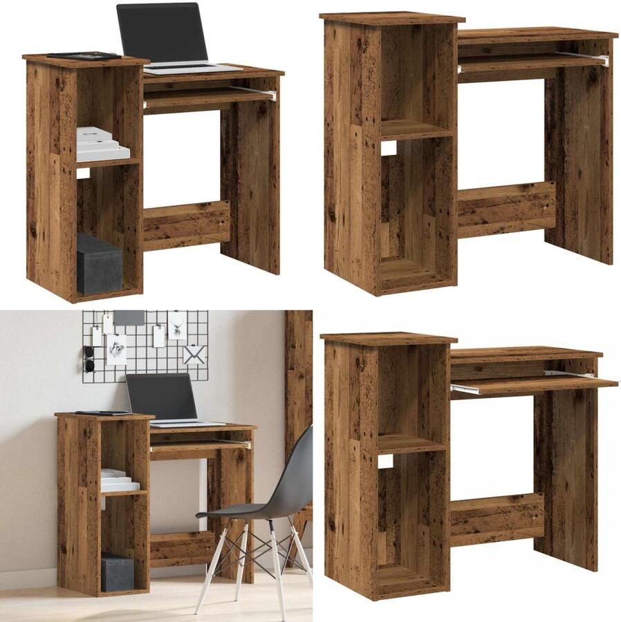 VidaXL Bureau met schappen 84x40x78 cm bewerkt hout oud houtkleurig Bureau Bureaus Computerbureau Computertafel