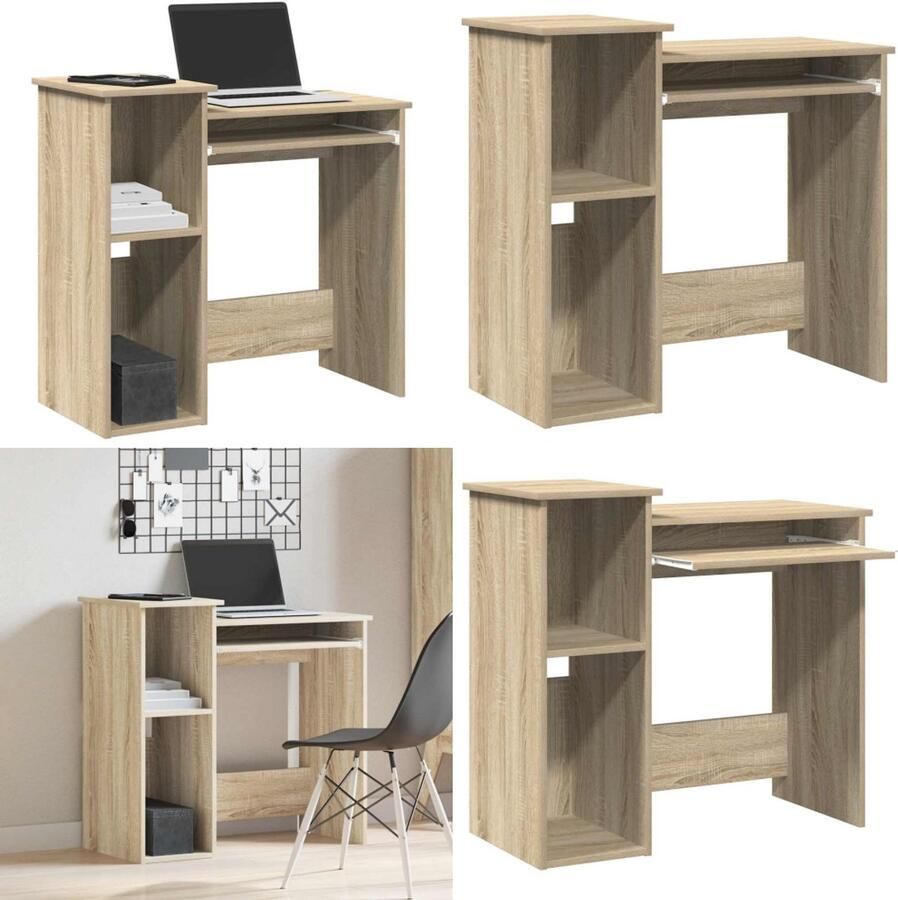 VidaXL Bureau met schappen 84x40x78 cm bewerkt hout sonoma eikenkleur Bureau Bureaus Computerbureau Computertafel