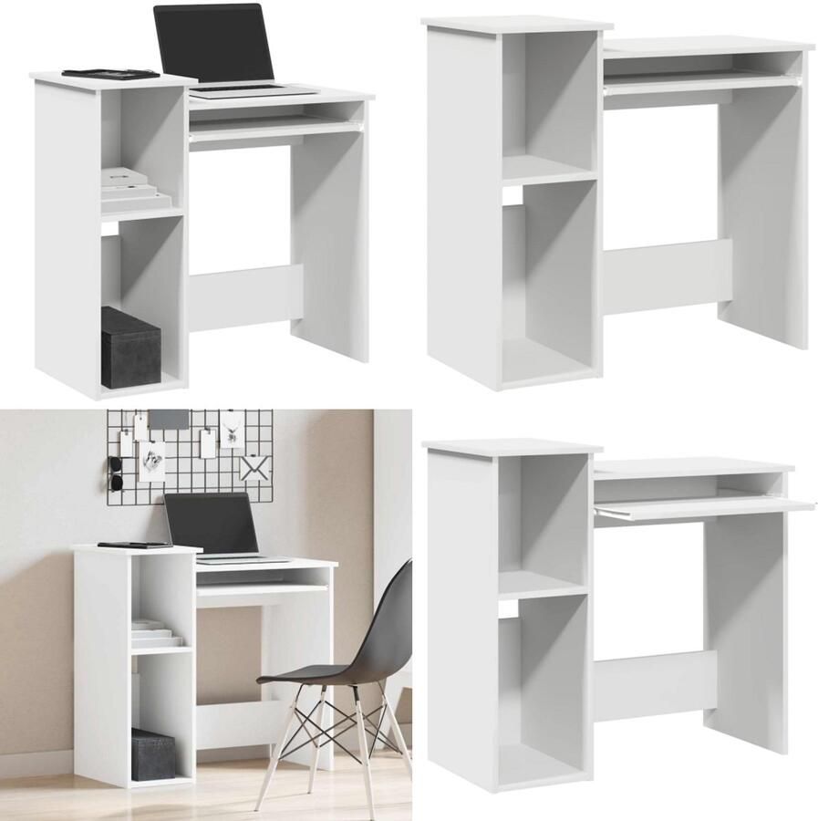 VidaXL Bureau met schappen 84x40x78 cm bewerkt hout wit Bureau Bureaus Computerbureau Computertafel