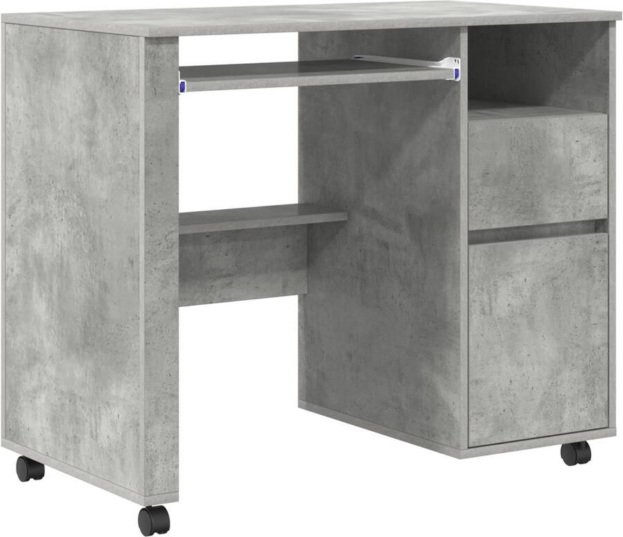 VidaXL Bureau met Wielen in Beton en Eiken 91x50x77 cm Geengineerd Hout