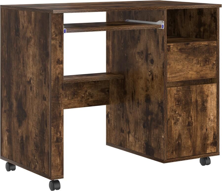 VidaXL Bureau met Wielen Gerookt eiken 91 x 50 x 77 cm Bewerkt hout