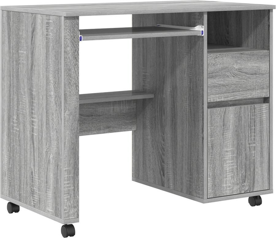 VidaXL Bureau met Wielen met lade Grijs 91 x 50 x 77 cm Bewerkt hout