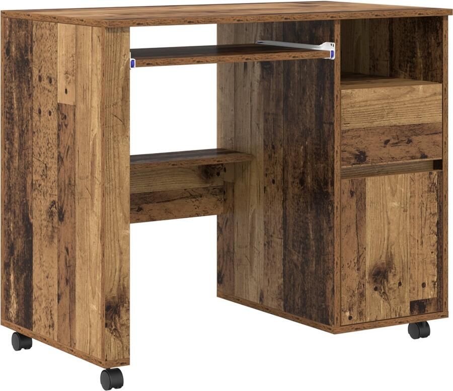 VidaXL Bureau met Wielen Oud Hout 91 x 50 x 77 cm Bewerkt hout
