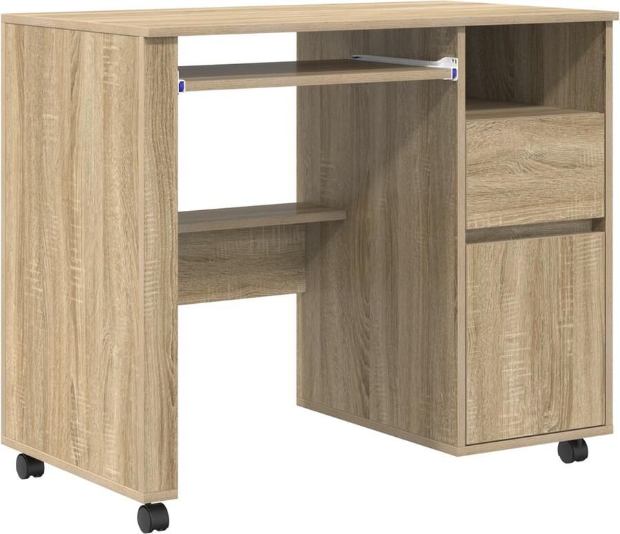 VidaXL Bureau met Wielen Sonoma eiken 91 x 50 x 77 cm Bewerkt hout