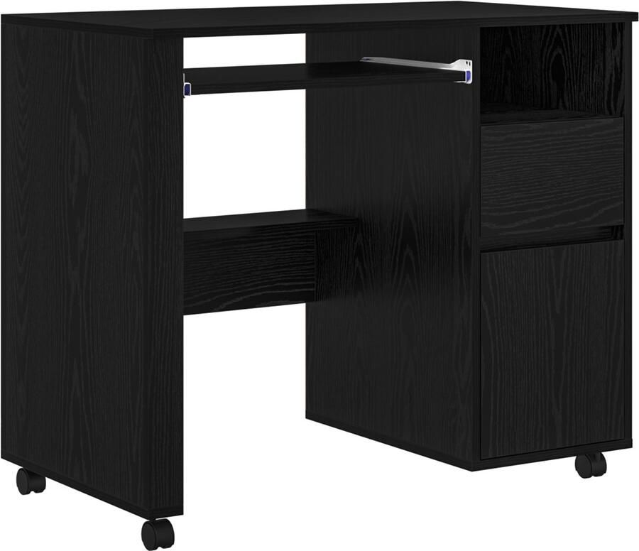 VidaXL Bureau op Wielen Zwart Eiken 91x50x77 cm Gemaakt van Engineered Hout