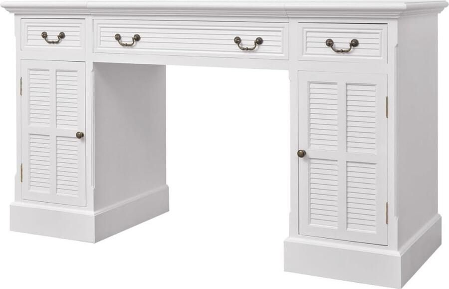 VidaXL Bureau Ministre Wit 140x48x80 cm Kantoormeubilair Bureau Houten Bureau Wit Bureau Bureaublad Computerbureau Thuiswerkplek Romatisch Design Opslagruimte Boekenplank Laden Vintage Stijl Modern Bureau