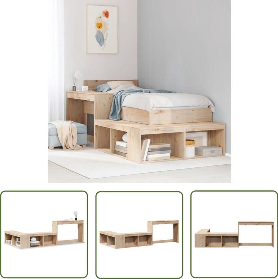 The Living Store Nachtkastje met bureau 222x107x75 cm massief grenenhout Nachtkastje Bureau Slaapkamermeubilair Grenenhouten Meubel Multifunctionele Kast