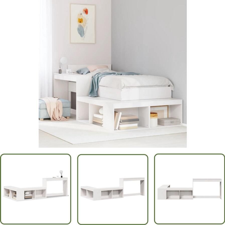 The Living Store Nachtkastje met bureau 222x107x75 cm massief grenenhout wit Nachtkastje Bureau Slaapkamer Opbergkast Grenenhout