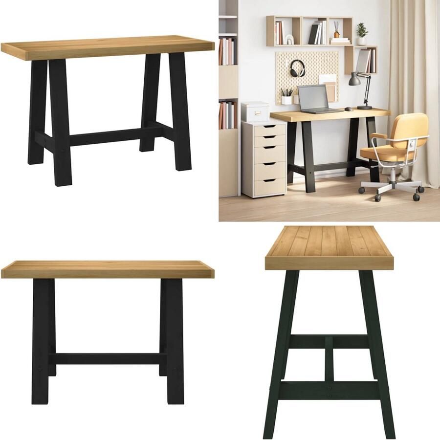 VidaXL Bureau NOAIN A-vormige poten 120x50x75 cm massief hout Bureau Bureaus Studeerbureau Computerbureau