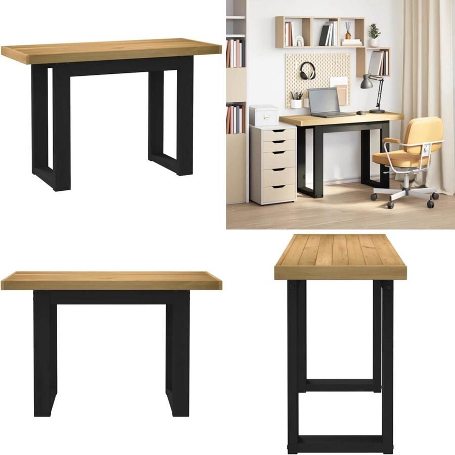 VidaXL Bureau NOAIN U-vormige poten 120x50x75 cm massief hout Bureau Bureaus Studeerbureau Computerbureau