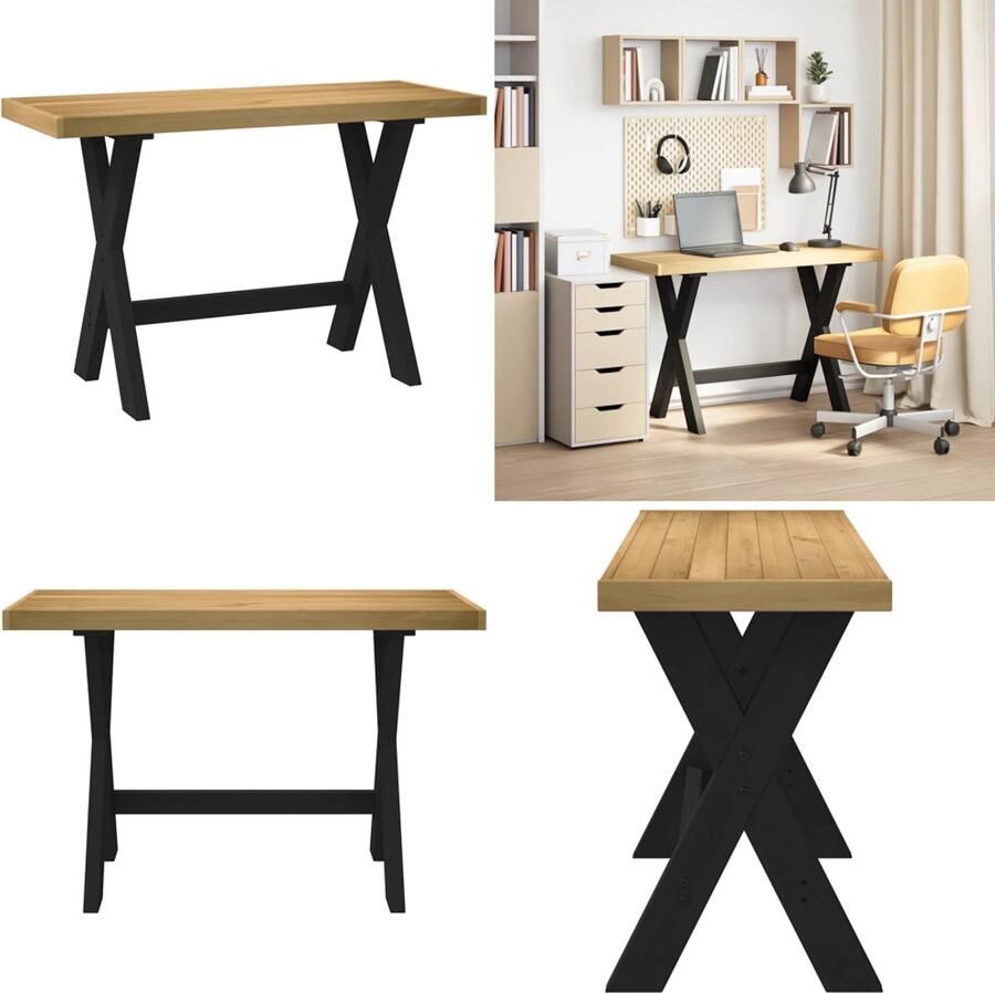 VidaXL Bureau NOAIN X-vormige poten 120x50x75 cm massief hout Bureau Bureaus Studeerbureau Computerbureau