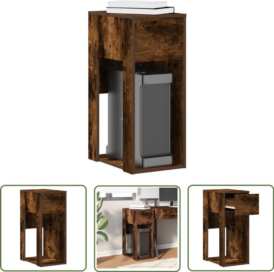 The Living Store Computertorenstandaard met lade 30x44x74 cm gerookt eikenkleur Computertoren Standaarde Bureau Organizer Laptop Tafel Houten Bureau Opslag Ruimte