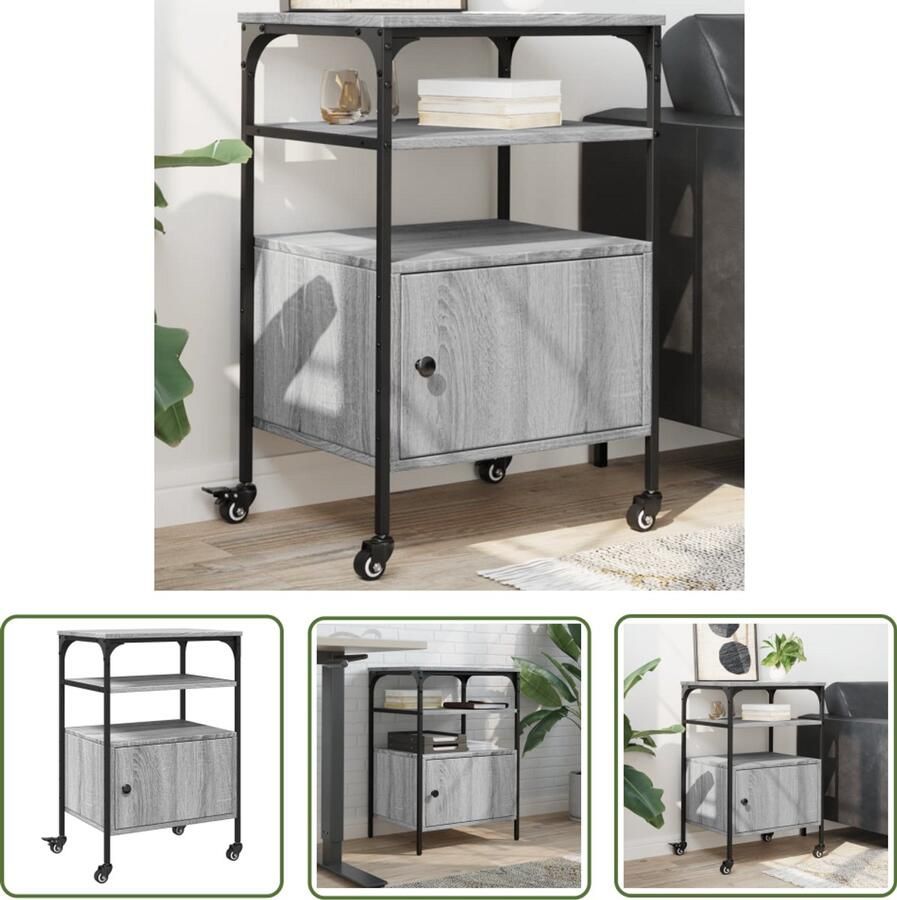 VidaXL Bureau Organizer Printerkast Printerkastje 3-laags 50x40x76 cm bewerkt hout grijs sonoma Houten Printerstandaard Grijze Printerkast Multifunctionele Kast