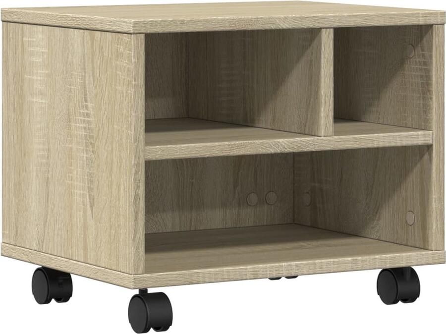 The Living Store Printerkastje met wielen 41x32x34 5 cm sonoma eikenkleurig Printer Standaard Printer Tafel Bureaublad Organizer Houten Printerstandaard Opbergruimte Printer
