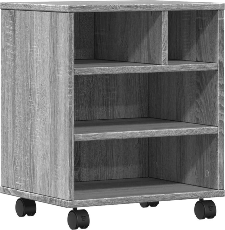 The Living Store Printerkastje met wielen 41x32x48 cm grijs sonoma eikenkleur Printer Standaard Printer Tafel Bureau Accessoires Houten Meubels Opbergoplossing