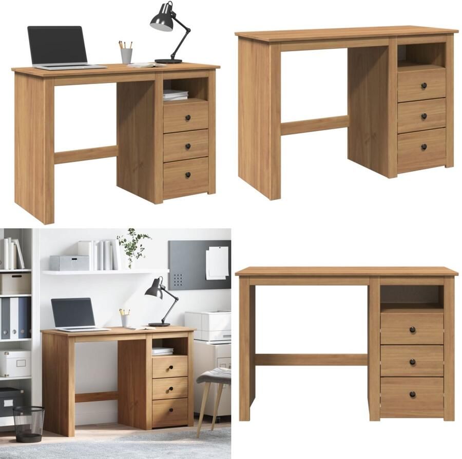 VidaXL Bureau Panama 112x45x75 cm massief grenenhout Bureau Bureaus Laptoptafel Computertafel