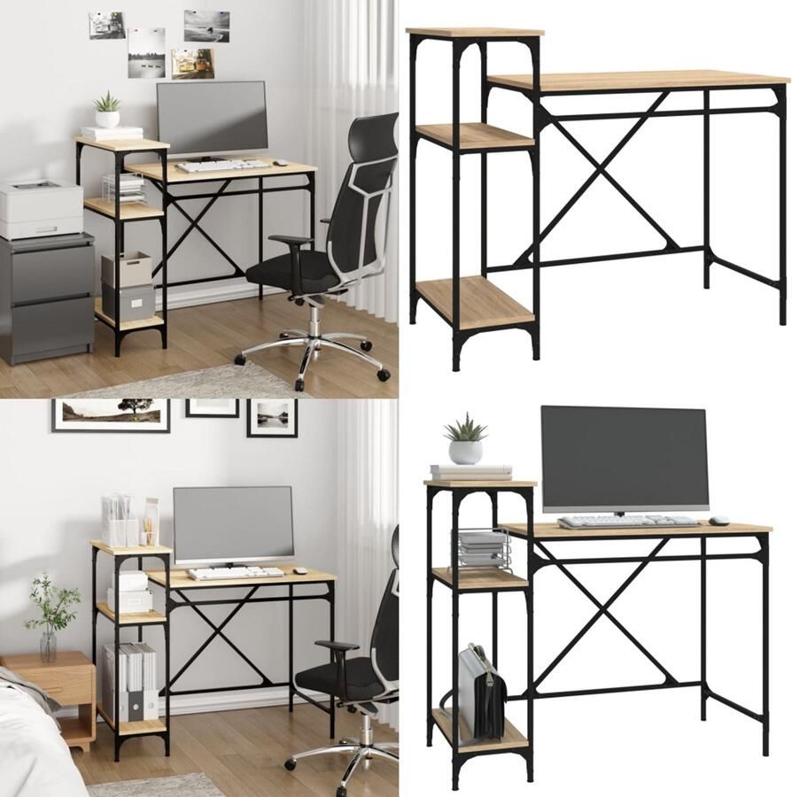 VidaXL Bureau schappen 105x50x90 bewerkt hout en ijzer sonoma eiken Bureau Bureaus Laptoptafel Computertafel