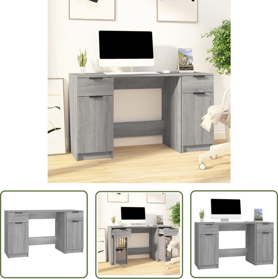 The Living Store Schrijftafel met bijzetkast 100 x 50 x 75 cm Grijs Sonoma Eiken Schreibtafel Bureau Houten Bureau Modern Bureau Grijze Bureau - Foto 3