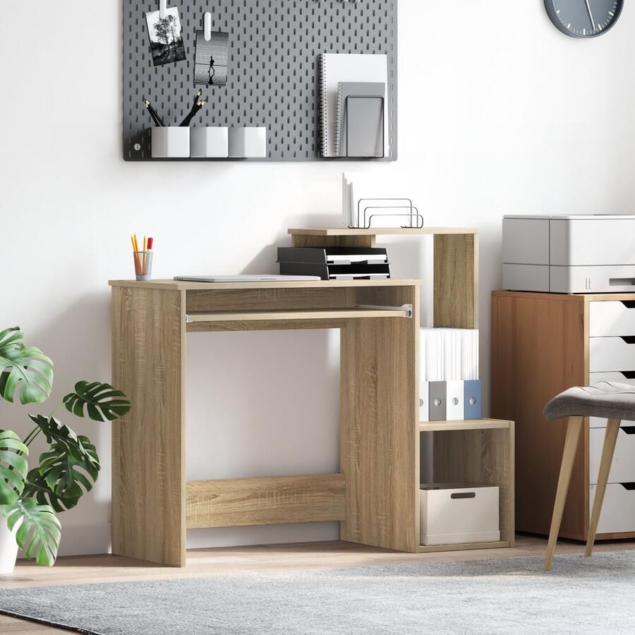 VidaXL Bureau met plank Sonoma eiken 106 x 40 x 88 5 cm Bewerkt hout - Foto 2