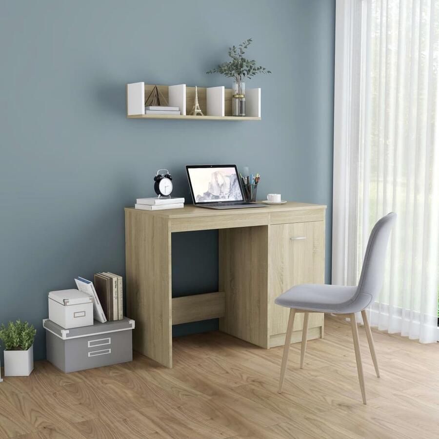 VidaXL Bureau Sonoma Eiken 100x50x76 cm Bureau Houten Bureau Kantoorbureau Schrijfbureau Sonoma Eiken Modern Bureau Compact Bureau Met Kast - Foto 2